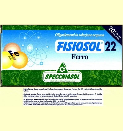 Fisiosol 22 Ferro - Ferro - Specchiasol - 20 ampolles