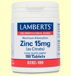 Zinc 15 mg Citrat - Lamberts - 180 rajoles
